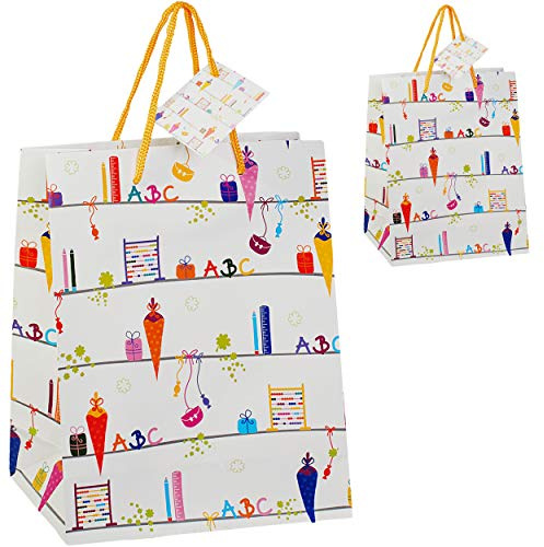 alles-meine.de GmbH 5 Stück Geschenkbeutel/Geschenktasche - Einschulung/Schulanfang MITTEL - 24 cm ! Geschenktüte/Geschenkverpackung - Verpackung - Tüte Beutel Tasche K..