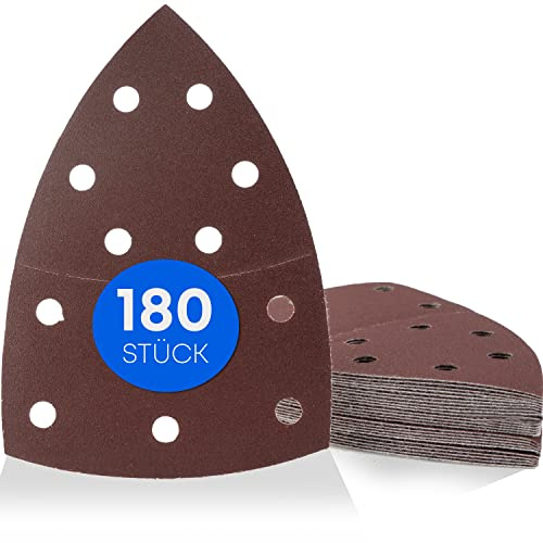 Haerd Group180 Stück/Prio-Schleifdreiecke / 11-Loch / 105 x 152 mm/je 30 x Korn 40-60 - 80-120 - 180-240 / für Multischleifer/Schleifblätter/dreieckige Schleifpads/Schleifpapier