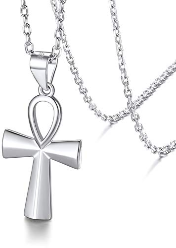 Silvora S925 Silber Ägypten Kreuz Anhänger für Damen/Herren 925 Sterling Silber Halskette Mit 45cm + 5cm Verlängerungskette