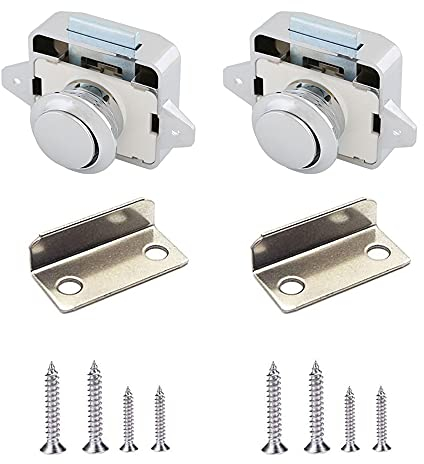 2 Stücke Push Button Lock, Cabinet Lock Catch, Druckknopfverriegelung für Tür, Schrank, Wohnmobil, Yacht, Schiff (Chrom)