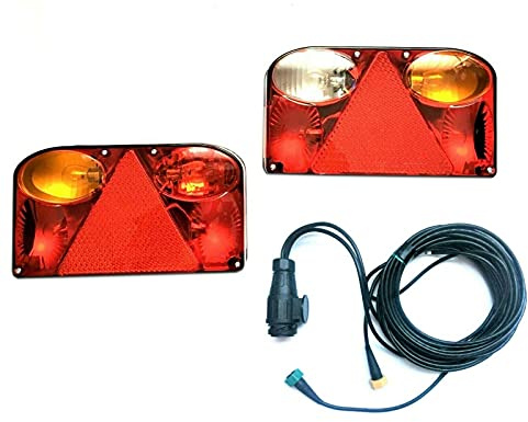MelTruck LED Rückleuchten Set 6 Funktionen – Set mit/ohne 13-poligem Kabel 4–9m oder Lichtscheiben – Anhänger, Trailer, Wohnwagen, LKW – E9, 5 PIN Bajonett (9m Kabel)