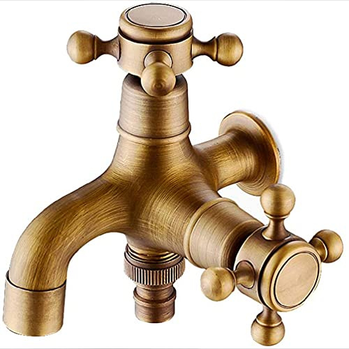 Rubinetto europeo a parete in ottone classico anticato, doppio scopo, per giardino, bagno, elegante rubinetto da parete