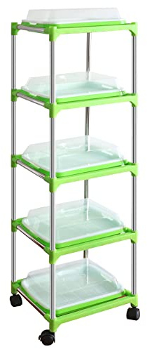 M.Z.A 5-Schichten Samen Sprouter Tray mit Edelstahl Regal, bodenfreier Sprossen Grower Kit, gesunde Weizengras Samen und Aufbewahrungsschalen für Garten, Zuhause, Küche, Büro