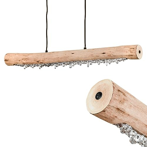 HOFSTEIN LED Pendelleuchte Rodeche, dimmbare Hängelampe aus Metall und Holzstab in Schwarz/Natur, moderne Hängeleuchte dimmbar über Lichtschalter, max. 151,5 cm, 23 Watt, max. 980 Lumen, 3000 Kelvin