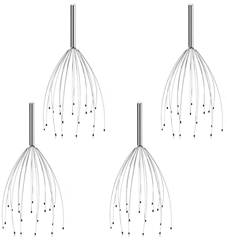 Masajeador de cabeza, estimula el crecimiento del cabello, la circulación natural y la relajación relajante, herramienta de masaje manual de cabeza portátil para relajación profunda, 4 piezas