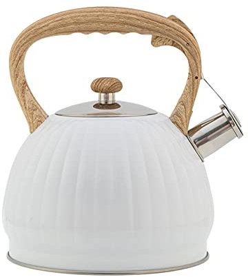 zebroau Bouilloire à 3,5 L en Acier Inoxydable, Bouilloire à sifflet, théière Cuisine avec Manche en Bois et Grand sifflet, pour cuisinière à Induction à gaz
