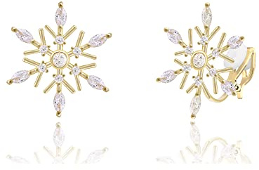 QUKE Ohrclips in Schneeflockenform, Zirkonia, Kristall, nicht durchbohrt, für Damen und Mädchen, 2.0CM * 2.0CM (0.78IN * 0.78IN), Zirkonia