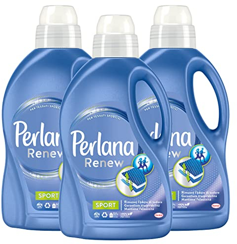 Perlana Renew Sport - Detergente líquido para tejidos técnicos y prendas deportivas para lavadora – 3 botellas de 1,44 l cada uno