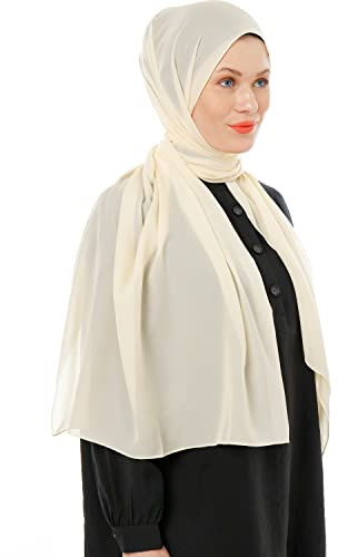 Ljus Beige Chiffon Hijab Scarf för Dam – Chiffong Hijab - Lätt och Tunn Slöja Huvudsjal för Kvinnor, 180x70 cm