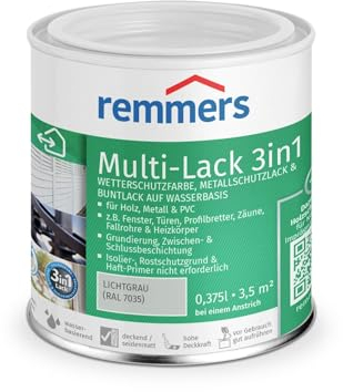 Remmers Multi-Lack 3in1 lichtgrau (RAL 7035), 0,375 Liter, Wetterschutzfarbe, Metallschutzlack & Buntlack auf Wasserbasis für Holz, Metall & PVC