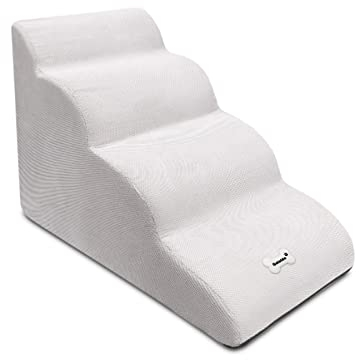 Galatée Haustiertreppe, Abnehmbare und Waschbare Hundetreppe mit 4 Stufen, Rutschfeste Haustierrampe für hohes Bettsofa, Hochelastische Schwamm-Hundetreppe (Weiß)