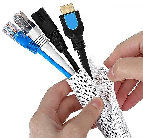 1/2-10Ft White Cable Tidy Sleeve, USB Cable Management, Cable Sleeve for Computer Wire Tidy, Cord Protectors from Pets Chewing, Self-Wrapping Wire Loom Tubing, Flame Retardant
