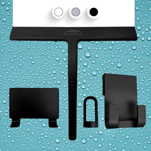 DEKAZIA® Duschabzieher Schwarz - Silikon Wasserabzieher für Dusche, Flitsche & Duschwischer mit Halterung - Robuster Abzieher für Glas und Fliesen