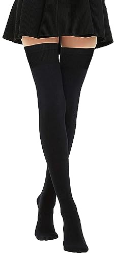 DRESHOW Extra Långa Bomullsrandiga Lårhöga Strumpor Plus Size Långa Strumpor Över Knä Strumpor för Kvinnor