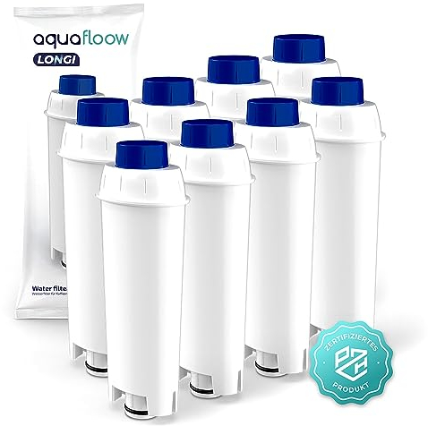 Aquafloow LONGI Lot de 8x Filtres à Eau pour Machine à Café de Rechange pour DeLonghi DLSC002, SER3017 & 5513292811 Compatible avec Séries ECAM ESAM ETAM | Entretien et Protection pour Machine à Café