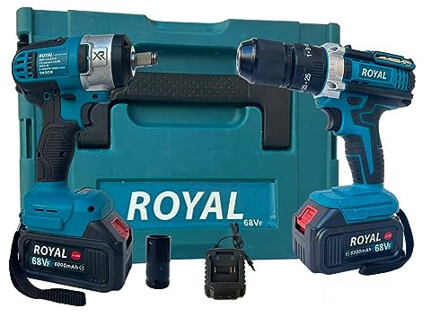Kit 2 in 1 Trapano Avvitatore con Percussione + Avvitatore ad impulsi con 2 Batterie da 68V 6.0Ah con Motore Brushless Senza Spazzole Caricabatteria e Valigetta inclusa