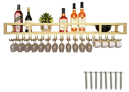 SAGIDAR Hängende Bar Weinglasregal, Metall Weinglashalter Regal, Gläser-Aufbewahrung Gold/Schwarz, Einfacher Zugang, 60cm-150cm, Nicht Leicht Zu Beschädigen, Für Hausbar, Küche, Bar