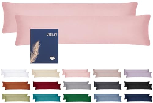 Vielit Seitenschläferkissen Bezug 40 x 145 2er Set Kissenbezug 40x145 Seitenschläfer Kopfkissenbezug Weich Kissenbezüge Kissenhülle Öko-Zertifikat Rosa