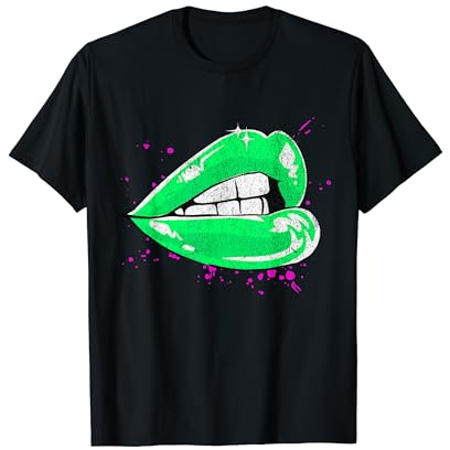 Große Lippen mit grünem Lippenstift, 80er Jahre 1980er Valentinstag T-Shirt