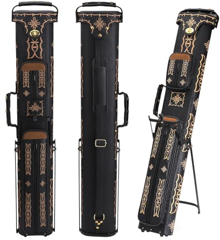 Oztwel 2x4 Pool Cue Case, Hard Pool Cue Case, Billiard Cue Case with Stand, Billiards Accessories Holds 2 Cue Butt and 4 Cue Shafts (Black Embroidery)