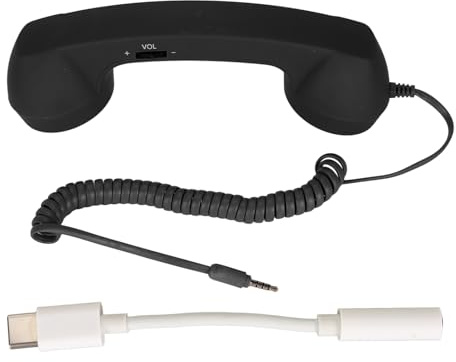 Combiné Rétro combiné de Téléphone Portable USB C combiné de Téléphone Vintage Résistant aux Radiations avec Prise 3.5 Mm pour Smartphone (Noir)