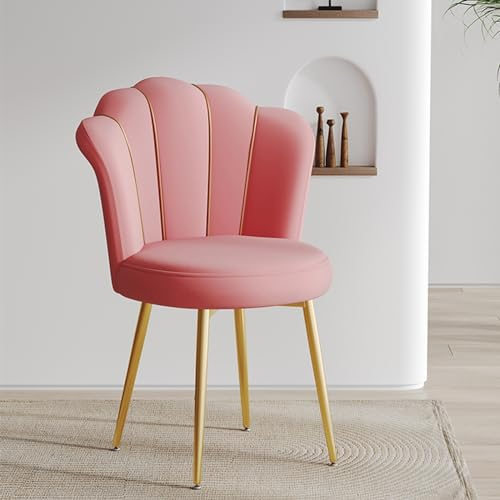 Samt Esszimmerstühle, Schminktisch Stuhl, Mit Gepolstertem Blütenblatt Bürostuhl, Schreibtischstuhl Wohnzimmer Stuhl Mit Metallbeinen (Color : Pink)