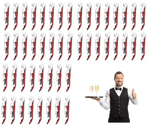 Sommelier Professionale 3 in 1: Cavatappi, Apribottiglie Vino e Lama Corta Capsule - A Leva in Acciaio Inox (48, Rosso)