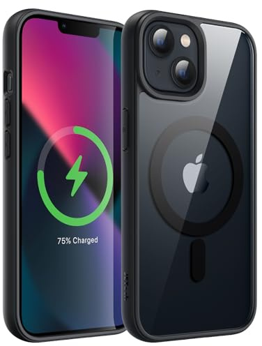 JETech Magnetische Hülle für iPhone 13 mini, Schwarz | Kompatibel mit MagSafe, Einfarbig Matte TPU Rahmen, Transparente Rückseite, Stoßschutzrahmen