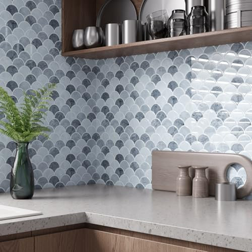 VaryPaper 3D Stickers Muraux Stickers Carrelage Effet Marbre Gris 30.5cmx30.5cm 10 Pièces Carrelage Adhesif Mural Cuisine Crédence Adhésive Salle de Bain Stickers Cuisine Mural Salon Cheminée