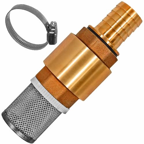 MegaHaustechnik Fußventil Set Rückschlagventil aus Messing, Schlauchtülle mit 13mm Außendurchmesser für 1/2 Zoll Saugschlauch, Schlauchschelle und Filterkorb aus Edelstahl, Saugfilter für Pumpe