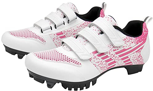 ZHENSI Damen-Fahrradschuhe, Rennrad-Mountainbike-Schuhe Kompatibel Mit Delta Cleats Hook-Ring-Freizeit-Fahrradschuhen,Pink b,38 EU