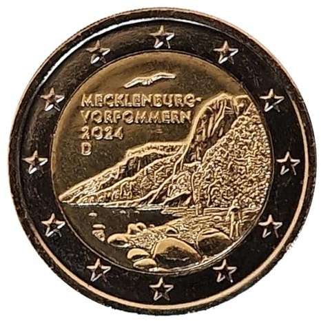 2 Euro Gedenkmünze Deutschland Mecklenburg-Vorpommern 2024, 24 Karat vergoldet