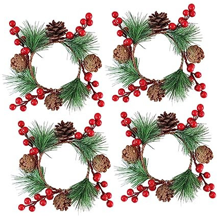 Cabilock 4stücke Weihnachts-kerzenringe Mit PVC-tannennadeln Und Zapfen Kleine Dekokränze ø Klassische Weihnachtsdeko Für Stumpen Teelichter Festliche Tisch Baumdekoration