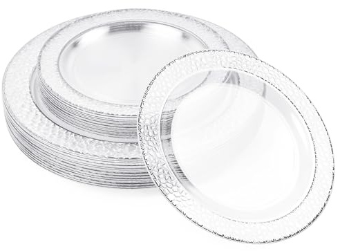 MATANA 80 Premium Plastikteller mit Silberrand, 2 Größen - Mehrweg Kunststoffteller, Partyteller Silber für Hochzeiten, Geburtstage, Partys - Elegantes & Stabiles Partygeschirr