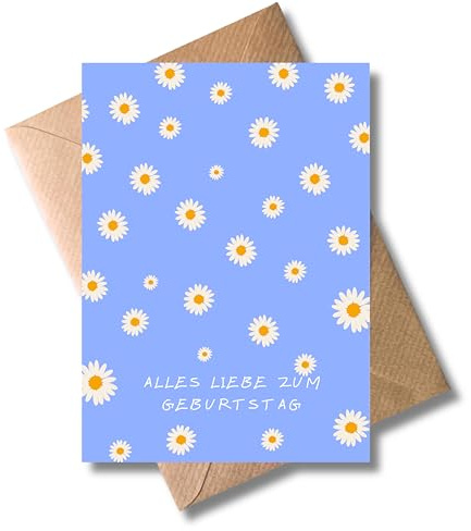 WBdesignz Geburtstagskarte „Alles Liebe zum Geburtstag“ mit Umschlag – Fröhliche Grußkarte mit Gänseblümchen – Glückwunschkarte für Freundinnen, Freunde, Familie & Kolleginnen (DIN A6)