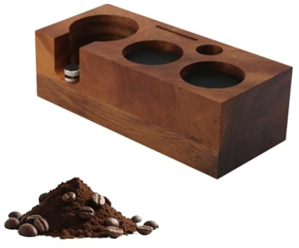 Coffee Tamper Station, 3 in 1 Espresso Tamping Station Walnut Portafilter Holder 51mm 54mm Tamper Barista Accessories Coffee Tamping Station for Home Kitchen Cafe Bar