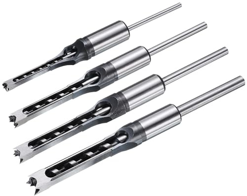 sourcing map 4pcs Square Hole Drill Bit for Wood 1/2, 1/4, 3/8, 5/16 Hollow Chisel Mortiser Auger Spur Cutter Tool, High Speed Steel for Woodworking Carpentry