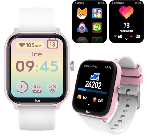 ICE-WATCH - Ice Smart Junior 3.0 Pink White 1.75 AMOLED - Montre connectée rectangulaire Rose pour Fille avec Bracelet en Silicone - 024297 (1.75 Pouces)