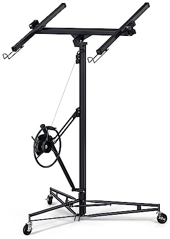 11 Ft Drywall Lift,Drywall Rolling Lifter Panel,150LBS Heavy Duty Sheetrock Lift Drywall Lift,Drywall Lift Panel Hoist Jack with 360° Adjustable Telescopic Arm & 3 Lockable Wheels