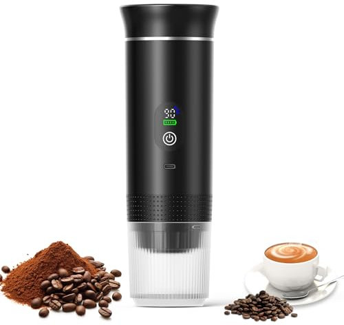 Cafetera Espresso Eléctrica Portátil, Cafetera Espresso 20Bar Auto-Calefactable Cafetera de Cápsulas 3 en 1 Depósito de Agua de 80 ml para Viajes, Coche