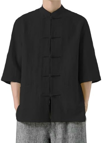 Tangzhuang Camisa china para hombre - Traje tradicional de artes marciales Kung Fu Tai Chi Traje uniforme de manga corta Chaqueta de verano para hombre - Algodón