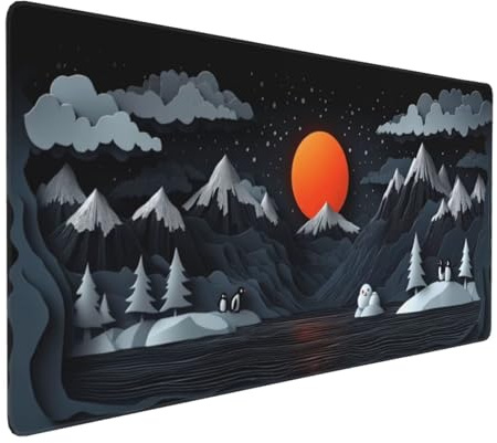 Tapis de Souris de Jeu, 500x300x3mm XXL Tapis Souris Gaming Grande, Améliore la précision et la vitesse, Bureau Antidérapant Étanche, sous Main à Bords Cousus pour Gamer,Ordinateur vue nocturne J-3054