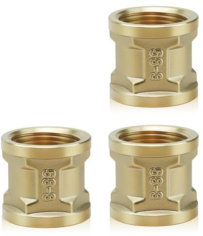 HERKINDNESS Manicotto in ottone G3/4 pollici IG/IG, 3 pezzi manicotti in ottone, filettatura interna, gialla adattatore doppio manicotto, per collegamento tubo
