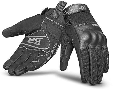 BEAST RAGE Full Finger Motorcycle Gloves for Men Women,Reinforced Knuckle Motorbike Riding Gloves with Touchscreen Finger,Anti-Slip Palm,Breathable Mesh,Shockproof for Biking,Cycling