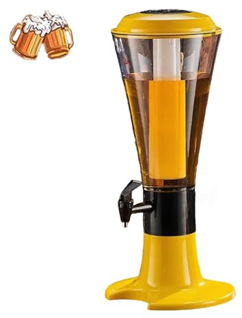 Girafe Biere Distributeur de Boissons de Bar avec Tube à Glaçons Amovible, Distributeur de Boissons en Plastique pour Golf/Hayons, Refroidisseur de Bière Pression(Yellow,2-tap)