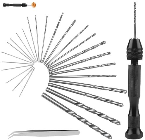Stalora Mini Perceuse à Main Twist Drill Bits, avec 25pc Forets Hélicoïdaux + Pince à Épiler, Outils Rotatifs pour Modélisme, Bricolage, Bois, Bijoux, Métal, DIY, Micro Forets pour Adulte et Maison