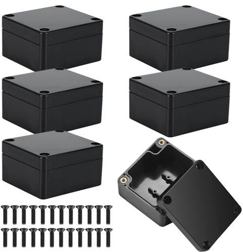6 PCS Waterproof Junction Box, 65x58x35mm Project Box Black ABS IP65 Junction Boxes Plastic Electrical Project Boxes Enclosure Outdoor for Electronics Case