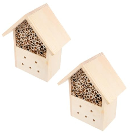 TOYANDONA Casas de Abejas Colgantes de Madera Natural para Exteriores Juego de 2 Unidades Refugio Ecológico para Insectos Protección para Jardín y Cría de Abejas Carpinteras