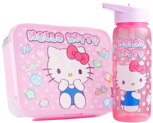Get Trend Hello Kitty Set med matlåda och vattenflaska för barn, diskmaskin och mikrovågsugn säker Bento lunchlåda och BPA-fri vattenflaska med sugrör, skola eller picknick