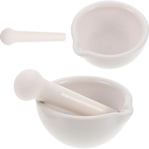 JOINPAYA Set 2 Pezzi Mortaio e Pestello in Ceramica 60mm+90mm, Ciotola per Macinare Spezie, Pillole e Caffè, Utensile da Cucina per Uso Domestico e Ristorante